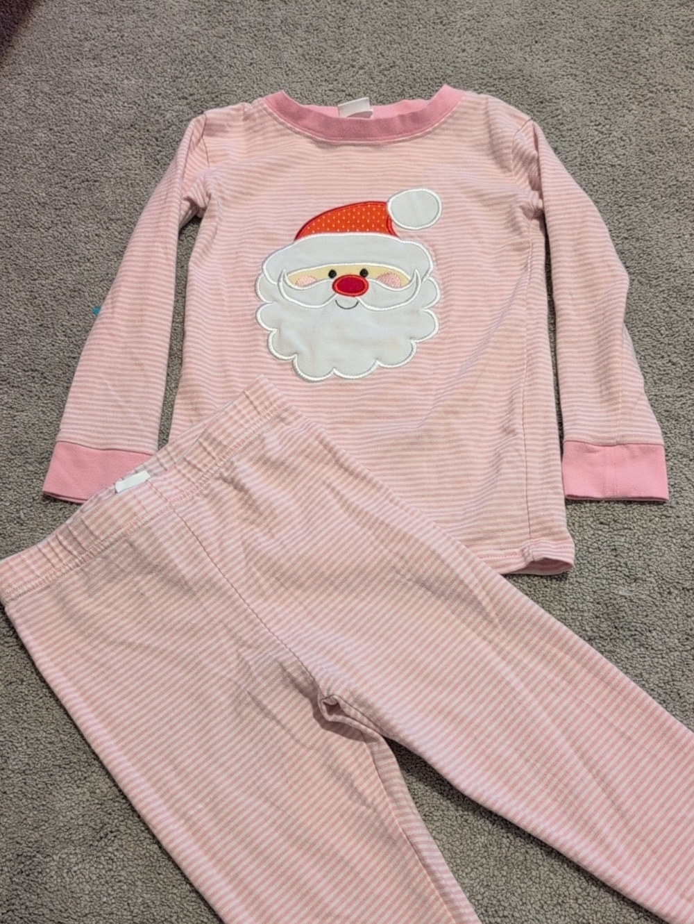 Girls Pink Santa Appliqué Long Sleeve Pajama Set - Holiday Sleepwear 4T